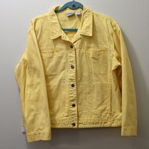 Chico's Butter Yellow 100% Cotton Button Down Denim Jacket Size 3 Spring Summer